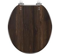 Bathroom Rustic Round Toilet Seat Dark Brown Wood Grain Knots Resin Toilet Seat with Quietly Close Quick Release Hinges, Decorative Cover Easy to Clean and Install