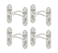 (Bathroom Satin Nickel x4) 4/6Pcs Lisbon Metal Door Easy Fittings Lever Handles Set, Fire Stain Scratch-Resistant for All Interior Exterior Door w/ Easy Install Tool 103 x 41mm