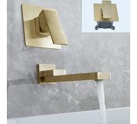 Bathroom Separate Basin Faucet Gold/Black/Chrome Hot and Cold Water Mixer Tap Double Hole Single Handle Brass Bathtub Faucet,Gold 2