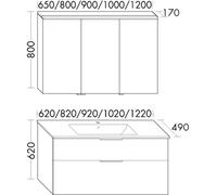 Bathroom Set Burgbad Eqio 1-hole washbasin, 2-drawer cabinet, 2-door bathroom cabinet 920mm Customisable SHCP092-PN258