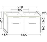 Bathroom Set Burgbad Eqio Double washbasin, illuminated 4-drawer unit 1220x620mm Customisable Lacquered SHCA122-PN648