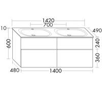 Bathroom Set Burgbad Fiumo 4 drawers, Double washbasin 1420mm Customizable SGGR142-PN491