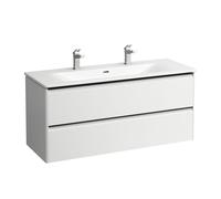 Bathroom Set Laufen PALACE Double washbasin with vanity unit, 2 drawers, 2 holes, black handles 1200x545mm Glossy White