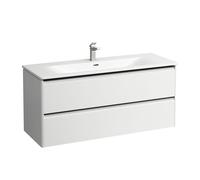 Bathroom Set Laufen PALACE Washbasin, vanity unit, 2 drawers, 1 hole, black handles 1200x545mm White Matt