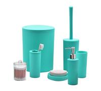 Bathroom Set | Soap Dispenser Cotton Carriers Teeth Cup - 7 Piece Space Saving for Household Hotel Indoor House Travel Toilet