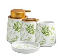 Bathroom Sets Accessories Bathroom Set Plant Pattern Accessories Including Soap Dispenser (4-piece - Green Plant) Victorian Decor