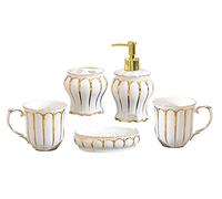 Bathroom Sets,Dispenser Ceramics 5-piece Set Outline In Gold Ceramic Bathroom Accessory Set European Retro Style Bath Set For Gift Apartment