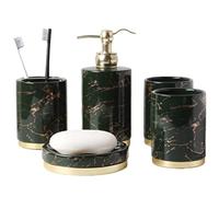 Bathroom Sets,Dispenser Marble Bathroom Accessory Set 5 Pieces Ceramic Including Soap Dish, Toothbrush Holder, Tumbler, Lotion Dispenser Apartment