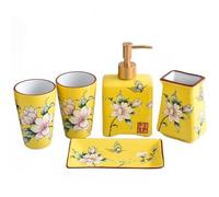 Bathroom Sets Including 1Toothbrush Holders 2Gargle Tooth-Brushing Cups Soap Dishes Lotion Dispenser 5pcs Coastal Decor(Yellow)
