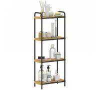 Bathroom Shelf 3-Tier Black Bamboo & Steel 41.5x21.5x77.5cm Freestanding Slim