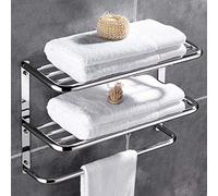 Bathroom Shelf,3Tier Multifunction Wall Mounted Towel Rack Shelf Hotel Rail Holder Shower Shelf Stainless Steel Towel Holder Storage Shelf with Towel Bars for Kitchen Living Room Toilet,55X45X21cm