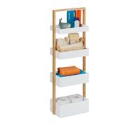 Relaxdays Bathroom Shelf, with 4, Bamboo & MDF, Narrow Kitchen Storage, HxWxD: 88 x 30 x 18 cm, Shelving Unit, Fibreboard