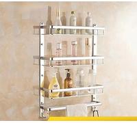 Bathroom shelf shower room bathroom toilet towel rack, 50CM three-layer double rod with hook