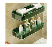 Bathroom Shelf Storage Rack for Household Bathrooms Double Layer Plastic Wall Storage Rack Storage Rack for Cosmetics Toiletries and Supplies That do Not Need to Be Perforated on the Wall(Green)