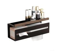 Bathroom Shelf Tooth Cup Holder Wall Mounted Organizer Cream Walnut Finish Aluminum and Solid Wood Space Saving Paper Towel Rack Compact 15.8 x 6 x 6(black)