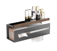 Bathroom Shelf Tooth Cup Holder Wall Mounted Organizer Cream Walnut Finish Aluminum and Solid Wood Space Saving Paper Towel Rack Compact 15.8 x 6 x 6(gray)