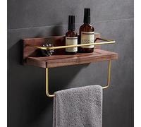 Bathroom Shelf - Wall-Mounted Brushed Gold Storage Organizer, Brass & Wood Corner Shelf for Shower & Bath Essentials