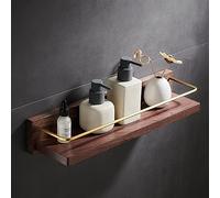 Bathroom Shelf - Wall-Mounted Brushed Gold Storage Organizer, Brass & Wood Corner Shelf for Shower & Bath Essentials