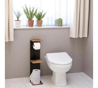 Bathroom Shelf with Toilet Paper Roll Holder Bathroom Storage Dark Oak Wooden - 3 Tier Shelves
