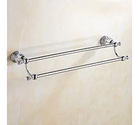 Bathroom Shelves European-style Crystal All-copper Rod Double-rod Towel Rack, Antique Gold-plated Bath Towel Bar, Bathroom Towel Rail Towel Hanger (Color : Silver Steel Tube)