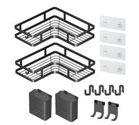 Bathroom Shelves, Shower Stand, Bathroom Shelf , Shower with Toothpaste Holder and Hooks, 2 Pieces, Space-saving Adhesive Shampoo Rack for Dorm Laundry in Apartment