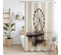 Bathroom shower curtain Shrink-resistant Non-toxic Odorless material for Kitchen Beige Retro Ferris Wheel Realistic,180 x 180cm（71" x 71"）