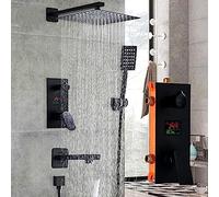 Bathroom Shower Faucet 3-Functions Matte Black Digital Shower Faucets Set Rainfall Shower Head 3-way Shower Set Mixer Tap-10 Inch,8 Inch,Shower Faucet Set