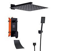 Bathroom Shower Faucet Set, 3-Function Matte Black Digital Mixer with Rainfall Shower Head, 3-Way Switch, 16 Inch Design for Modern Bathrooms