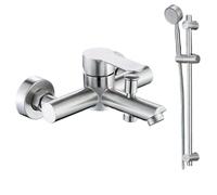 Bathroom Shower Faucet Set 304 Stainless Steel Bathtub Into The Wall Dual Mixed Water Valve Hot and Cold(Silver Set-Pole)