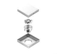 Bathroom Shower Floor Drain Stainless Steel Square Drain Strainer with Leveraged Gravity Core for Efficient Opening and Closing Mechanism (White 12 * 12)