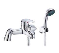 Bathroom Shower Mixer Tap Modern Chrome Solid Brass Curved Single Lever Bath Shower Mixer Kit Tap with 3 Modes Water Spray Handset Wall Bracket