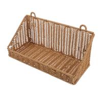 Bathroom Shower Organizer Basket, Plastic Rattan Wall Mounted Bin | No Drill Hanging Storage, Khaki Woven Look, Renter Friendly for Towels and Cleaning Supplies