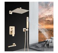 Bathroom Shower Set Faucets Brushed Gold Color Wall Mount Rainfall Shower Head Hot Cold Mixer Shower Systems Easy Box Install,Shower Aqiong
