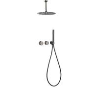 Bathroom Shower System Mixer Tap Hot and Cold Brass Diverter Rainfall Head with Handheld Hose Gunmetal 8-12"(8 Inch Ceiling)