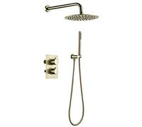 Bathroom Shwoer Faucet Brushed Gold Shower Set 2 Handles Diverter Thermostatic Control Mixing Valve Shower System Set,12inch