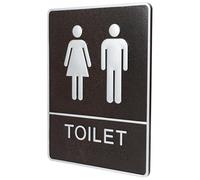 Bathroom Sign ABS Plate Self Adhesive for Men and Women | White on Black Styling, Tool Free Install, for Restroom Doors and Smooth Surfaces Indoors