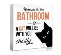 Bathroom Sign, Bathroom Decor with Charming Cat, Funny Decor Bathroom, Black Cats Wall Art for Cat Lovers, Black Cats Decor for Toilet Restroom Shelf Home Decorations, Perfect Pet Lovers Gift