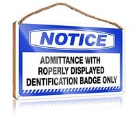 Bathroom Sign Funny Notice Admittance With Properly Displayed Identification Badge Only Wooden Sign Farmhouse Door Decor Family Wall Decor(20X30CM)