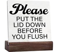 Bathroom Sign With Saying Desk Decor Please Put The Lid Down Before You Flush Rustic Home Guest Toilet Decor Table Sign Rustic Ceramic Table Plaque, 4x4 inch, style-1