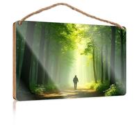 Bathroom Signs Decor Funny A Person Walks Down A Sunlit Forest Path Signs for Kitchen Boys Bedroom Decorations(23X35CM)