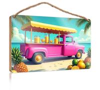 Bathroom Signs Decor Funny A Vibrant Pink Juice Truck Serves Tropical Drinks On A Sunny Beach Signs for Kitchen Boys Bedroom Decorations(23X35CM)