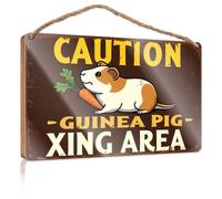 Bathroom Signs Decor Funny Caution: Guinea Pig Crossing Area Wooden Sign Spring Porch Decor Work from Home Door Sign(15X28CM)