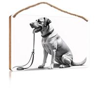 Bathroom Signs Decor Funny Dog Holding Leash in Mouth Signs for Kitchen Boys Bedroom Decorations(15X28CM)