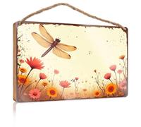 Bathroom Signs Decor Funny Dragonfly Flying Over Colorful Flowers Signs for Kitchen Boys Bedroom Decorations(20X30CM)