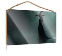 Bathroom Signs Decor Funny Silhouette of A Witch Standing in Water Signs for Kitchen Boys Bedroom Decorations(20X30CM)