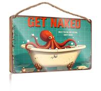 Bathroom Signs Decor Funny Take A Bath Or Face The Octopus! Signs for Kitchen Boys Bedroom Decorations(20X30CM)