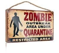 Bathroom Signs Decor Funny Zombie Outbreak Quarantine Area Wooden Sign Spring Porch Decor Work from Home Door Sign(23X35CM)