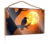 Bathroom Signs For Door A Raven Perched On A Branch Against A Full Moonlit Sky Wooded Sign Front Porch Decor Farmhouse Spring Porch Decor(15X28CM)