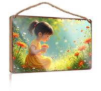 Bathroom Signs For Door Little Girl In Yellow Dress Amidst A Field Of Orange Flowers Wooded Sign Front Porch Decor Farmhouse Spring Porch Decor(23X35CM)