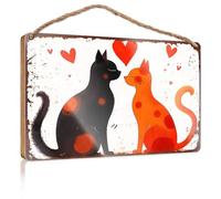 Bathroom Signs For Door Love Between Black And Orange Cats With Hearts Wooded Sign Front Porch Decor Farmhouse Spring Porch Decor(20X30CM)
